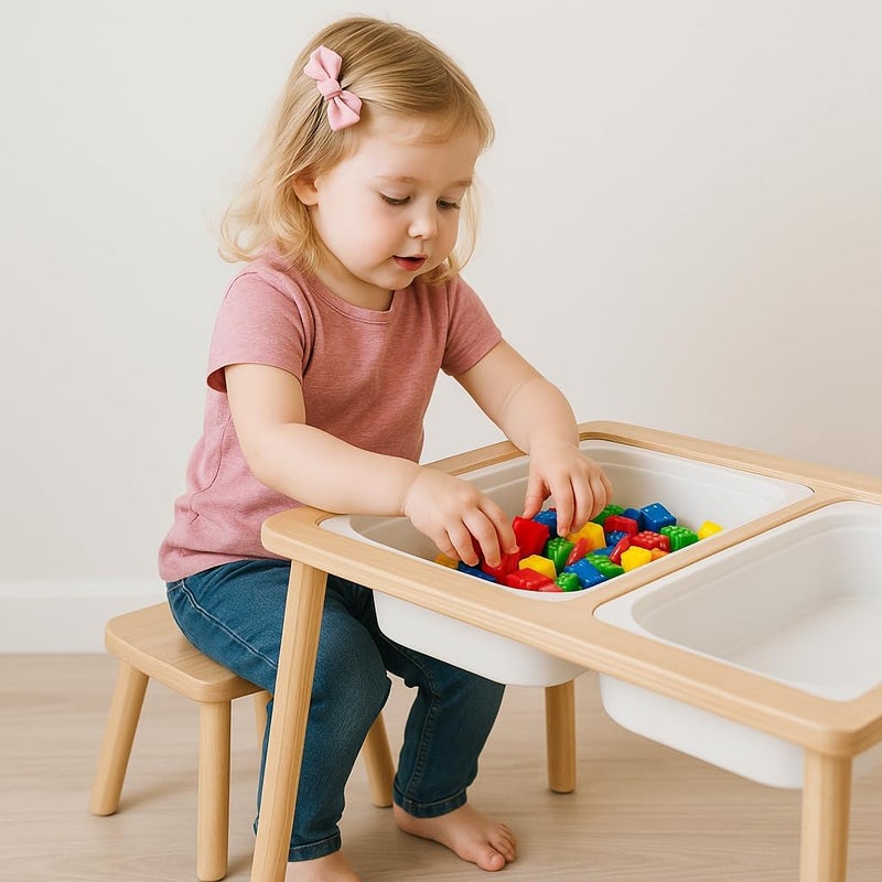 Ogears Sensory Table, Kids Activity Table, Wooden Play Table with Bins, Montessori Table, Chalk Board and Whiteboard - Image 2